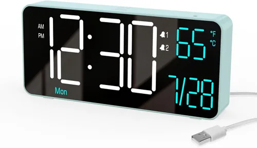 Miniatura 13 de KOSUMOSU Reloj digital para dormitorio de 6.7 pulgadas, despertador para sala de estar, atenuación automática, fecha, semana, segundos, temperatura