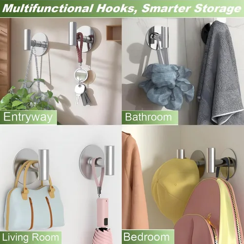 Miniatura 3 de Ganchos autoadhesivos resistentes para toallas, toallas de acero inoxidable para bolsos, toallas, batas, sombreros, delantales, sin taladro