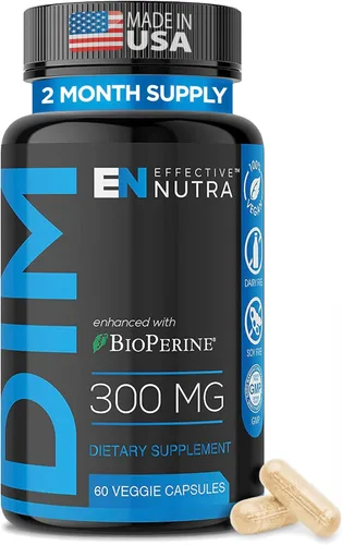 Suplemento DIM de Effective Nutra 300 mg con BioPerine - Bloqueador de estrógeno de extra fuerza para hombres y mujeres - Apoyo hormonal y
