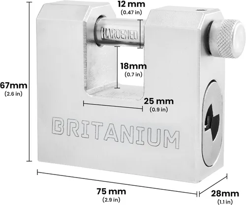 Miniatura 2 de Britanium® BRX74 Candado de Alta Resistencia para Contenedores con 5 Llaves – Eslabones Resistente al Corte de 12 mm, Cuerpo Chapado en Níquel
