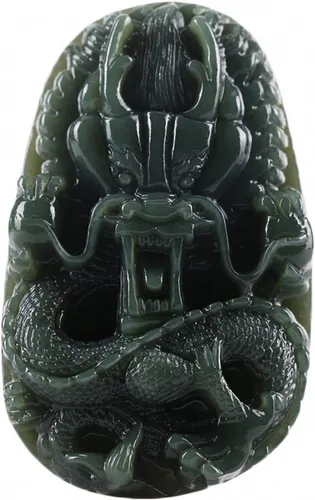 Miniatura 18 de China Natural Hetian Green Jade Nefrita Tallado Fengshui Zodiaco Dragón Bestia Colgante Amuleto Dragón 3#