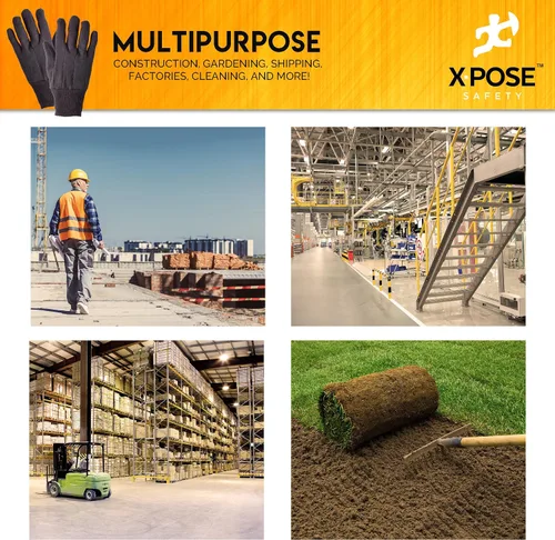 Miniatura 2 de Xpose Safety Protective Work Gloves - 12 Pack For Industrial Labor, Home & Gardening Jersey Knit Cotton-9oz Fleece - Brown