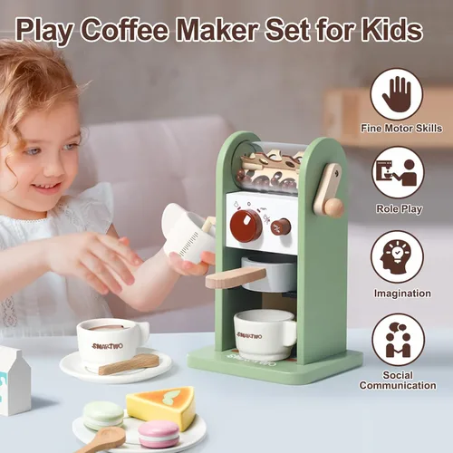 Miniatura 4 de Cafetera de madera para niños, juego de juguetes de comida para niños pequeños