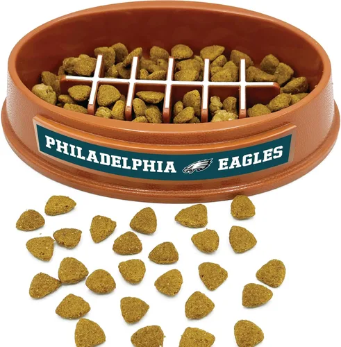 NFL Super-Bowl Philadelphia Eagles - Cuenco de alimentación lenta para perros y gatos. Diseño de fútbol para una digestión saludable. Antideslizante