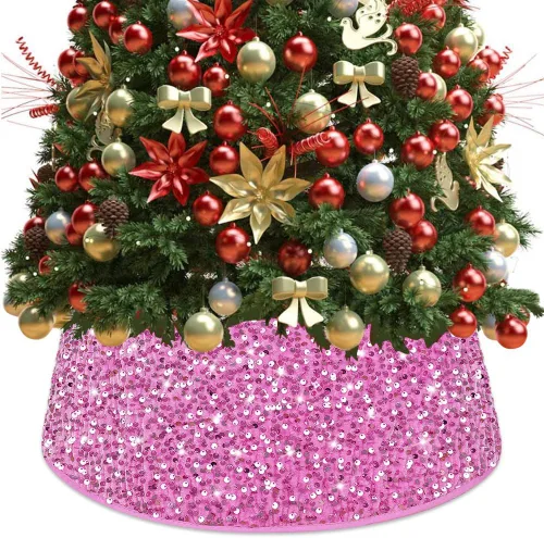 Miniatura 9 de FUHSY Collar Negro de Árbol de Navidad de 24 Pulgadas, Falda de Árbol de Navidad con Lentejuelas, Terciopelo Metálico, Falda de Árbol de Halloween