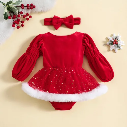 Miniatura 16 de FYBITBO Vestido de Navidad para bebé niña, terciopelo verde, manga larga, tutú, mameluco, vestido de fiesta, traje de Navidad