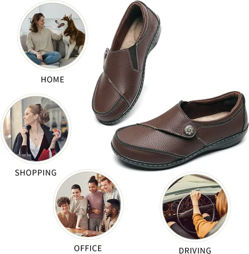 Miniatura 3 de Geoeleph - Mocasines de cuero para mujer, cómodos, planos, para caminar, con cordones, informales