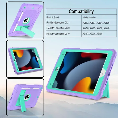 Miniatura 2 de Funda LTROP para iPad de 10.2 Pulgadas 9ª/ 8ª/ 7ª Generación (2021/2020/ 2019) con Soporte para Lápiz y Soporte, Funda Protectora Resistente Híbrida