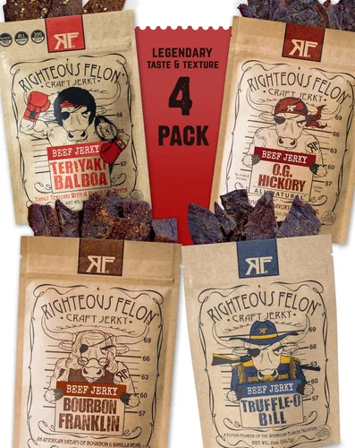 Miniatura 13 de Righteous Felon Paquete variado de cecina de res y palitos de carne – Cesta de regalo de cecina de res para el día del padre – Alta proteína, keto