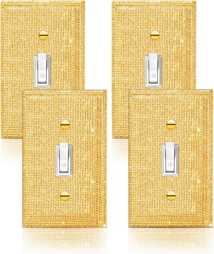 Miniatura 23 de 4 Piezas Cubiertas de Tomacorriente con Diamantes de Imitación Plateados Brillantes Placa de Pared 1 Gang Toggle Cubierta de Interruptor de Luz