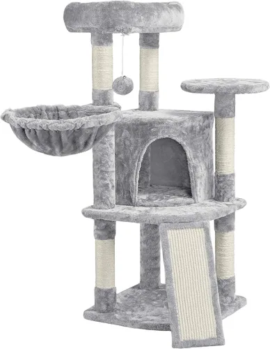 Miniatura 10 de Topeakmart Árbol para gatos, muebles para gatos de varios niveles de 42 pulgadas con perca, postes rascadores, hamaca y condominio, gris oscuro