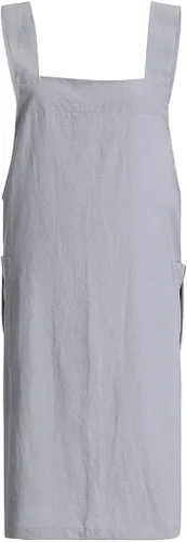 Miniatura 5 de XUNRYAN Delantal de lino de algodón para mujer, delantal cruzado en la espalda, vestido para hornear, cocinar, jardinería, trabajo, vestido