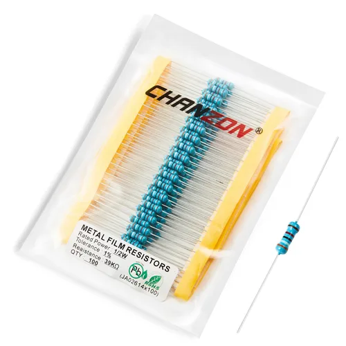 Miniatura 24 de Chanzon - 100 resistencias de película metálica 1/2 W (0.5 W) 10 Ω ohmios ±1% de tolerancia 10R MF, resistencias de agujero pasante con limitación