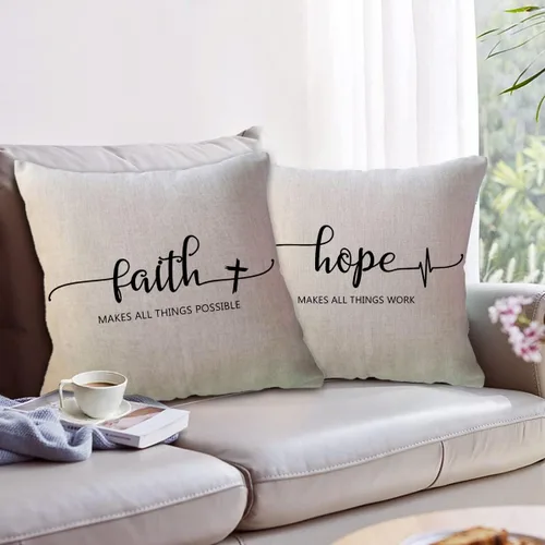 Miniatura 2 de Fundas de almohada inspiradoras con texto inspirador, fe, esperanza, amor, familia, fundas de almohada decorativas de 18 x 18 pulgadas, fundas