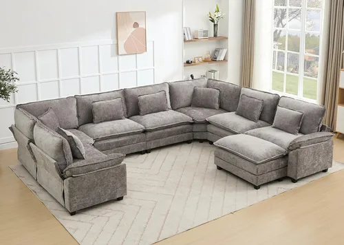 Miniatura 66 de Juego de sofá seccional modular de gran tamaño, sofá de nube convertible de asiento profundo, sofá esquinero grande en forma de L con cojines Beige