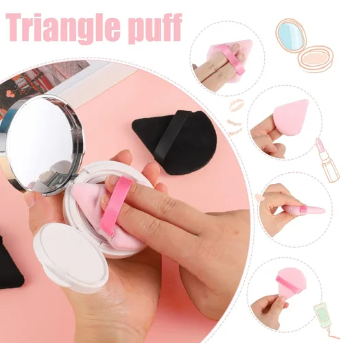 Miniatura 3 de Pimoys 6 esponjas de maquillaje facial, esponja de terciopelo suave triangular, esponja de belleza para polvo suelto (negro, rosa)
