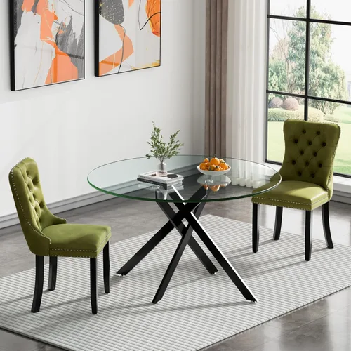 Miniatura 55 de HomVent Juego de mesa de comedor redonda de vidrio de 3 piezas, juego de mesa de comedor de vidrio templado para 2 mesas de cocina con 2 sillas