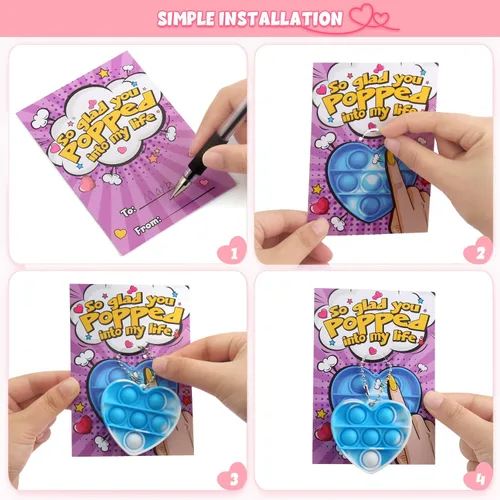 Miniatura 5 de SURCVIO Regalos para el día de San Valentín para niños, paquete de 24 unidades Pop Fidget en forma de corazón, mini burbujas de empuje, sensorial