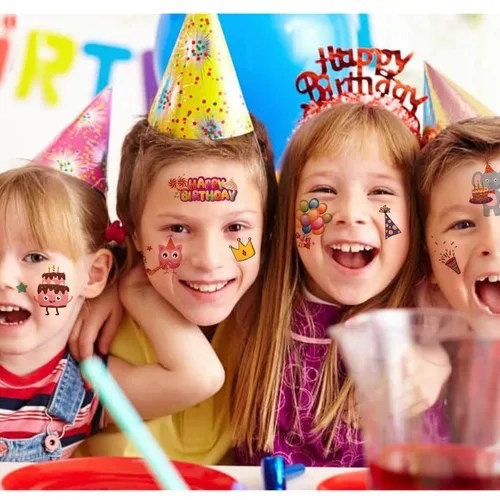 Miniatura 4 de CHARLENT Tatuajes de feliz cumpleaños – 14 hojas de tatuajes temporales para niños, niñas, recuerdos de fiesta y rellenos de bolsas de golosinas