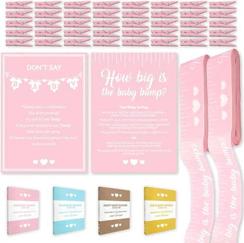 Miniatura 12 de Party Hearty Juegos Divertidos de Baby Shower para Niño, Juego de 2: ¿Qué Tan Grande Está la Pancita? y No Digas Bebé, Azul Azul - Combo Tm y Dsb