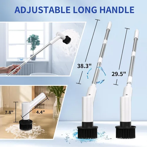 Miniatura 2 de Limpiador eléctrico giratorio, limpiador de ducha inalámbrico con 7 cabezales de cepillo de repuesto, IPX5 impermeable para baño con mango