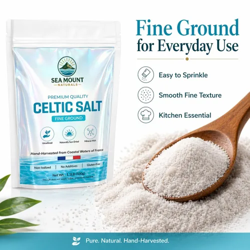 Miniatura 5 de Sal celta fina molida, 1.1 lb (18oz) Rica en 82 minerales esenciales I Sal marina francesa sin refinar sal mineral orgánica I 100% natural