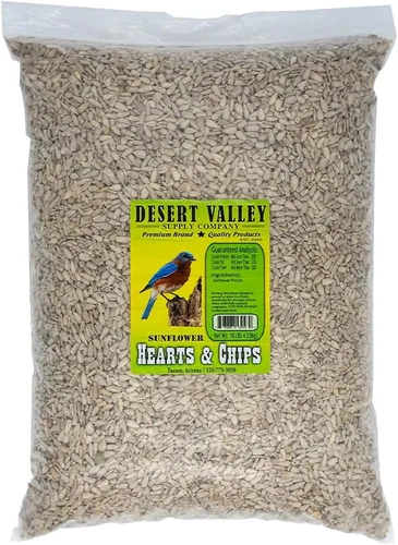 Desert Valley - Semillas de corazones y papas fritas de girasol, todo natural, sin OMG prémium para aves silvestres y vida silvestre (10 libras)