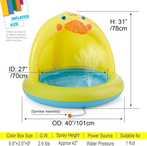 Miniatura 3 de Piscina para bebés con sombra, juego de piscina Sprinkle and Splash, bañera de pato al aire libre de 39 pulgadas