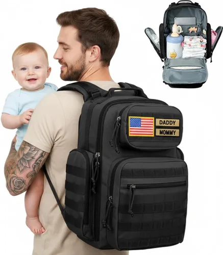 Miniatura 9 de MIRACOL Bolsa de pañales militar al aire libre: mochila de bebé de estilo táctico con bolsillos aislados y cambiador - Esenciales de senderismo