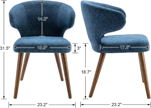 Miniatura 2 de HNY Juego de 2 sillas de comedor modernas de mediados de siglo, sillas de comedor tapizadas con respaldo de ala, sillas laterales de lino con patas