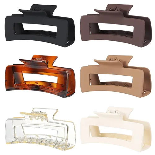 Sisiaipu Pinzas de pelo grandes de 4 pulgadas, 6 piezas de garra grande para cabello grueso, pinzas cuadradas para el cabello para mujeres, pinzas