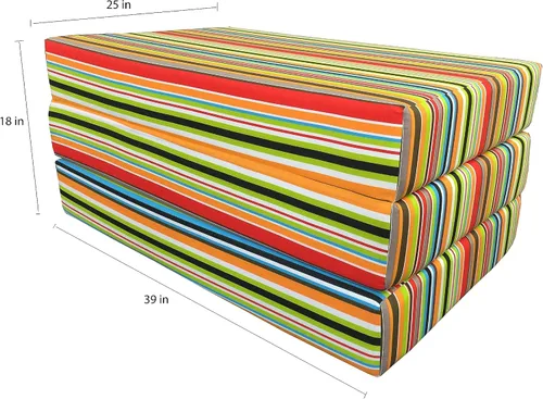 Miniatura 3 de D&D Futon Furniture Cama triple Shikibuton de rayas multicolores, espuma de alta densidad, colchón otomano plegable, tamaño individual