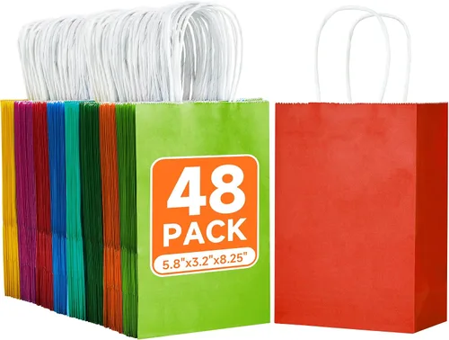 Miniatura 11 de METAPRINT Paquete de 100 bolsas de papel kraft azul medianas de 8 x 4.5 x 10.8 pulgadas con asas a granel, bolsas de regalo, compras de comestibles