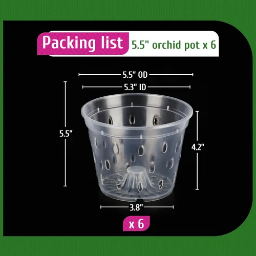 Miniatura 6 de Maceta para Orquídeas, Paquete de 6 Macetas para Orquídeas con Agujeros, Maceteros de Flores de Plástico Transparente de 5.5 Pulgadas
