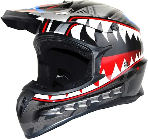 Miniatura 2 de 1Storm - Casco de motocross para adultos BMX MX ATV Dirt Bike Downhill Mountain Bike estilo Monster Shark Racing HKY_SC09S Negro tiburón