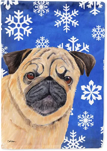 Miniatura 315 de Caroline's Treasures SC9374GF Bulldog English Snow flakes Holiday Garden Flag Buzón Bandera decorativa para patio exterior, patio, obras de arte