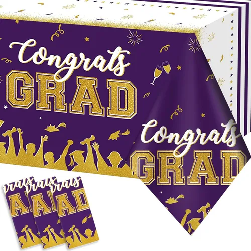 Miniatura 12 de chiazllta Juego de 3 manteles de graduación de la clase de 2026 con texto en inglés "Congrats Grad", color negro, decoración de fiesta, suministros