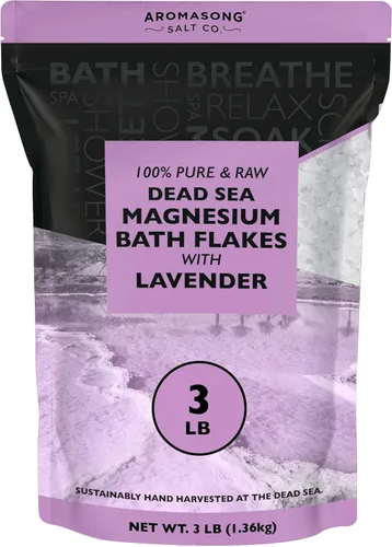 Miniatura 7 de Aromasong Copos de magnesio del mar muerto, paquete resellable de 12 libras con copos de magnesio de 3 libras con lavanda 100% natural