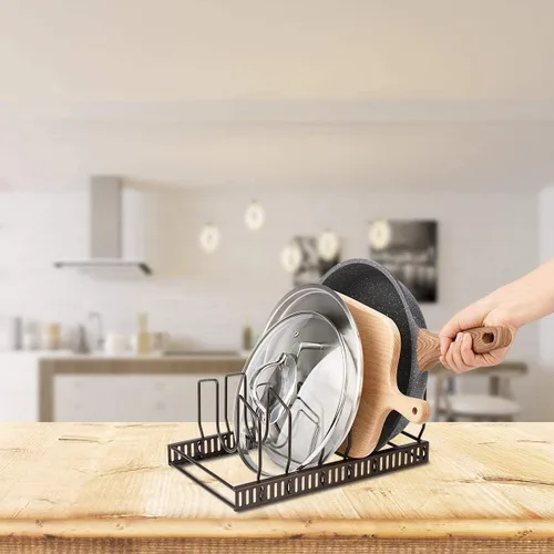 Miniatura 4 de Toplife - Organizador de tapas de olla para gabinete y encimera, soporte organizador para 7 o más tapas de sartenes y utensilios para hornear con 7