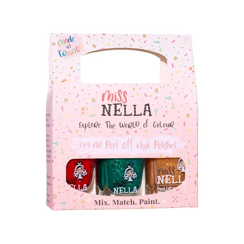 MISS NELLA Brillo navideño: sin olor, base de agua y seguro para niños, paquete de 3 esmaltes de uñas verde (brillantina), rojo y dorado