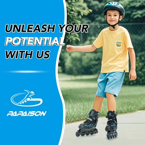 Miniatura 2 de PAPAISON Patines en línea para niños de 5 a 8 años, 8 a 12 años, tamaño ajustable, patines con cuchillas para principiantes para niños y jóvenes Azul