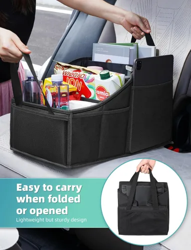 Miniatura 7 de YOHOOLYO Organizador de Asiento de Coche Organizador de Asiento Trasero de Coche con 4 Compartimentos, 4 Portavasos y 7 Bolsillos de Malla para Negro