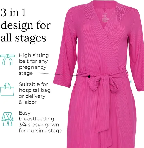 Miniatura 3 de Posh Peanut Robe for Maternity, Nursing, Hospital Labor & Delivery Gown, Soft Bamboo, Women's Robes for New Pregnancy Mom