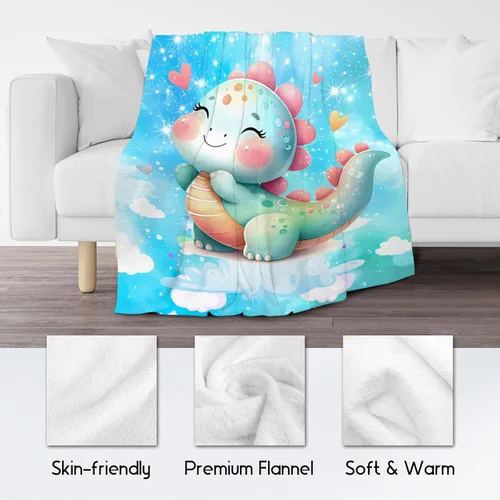 Miniatura 5 de Manta de dinosaurio para niñas, bonita manta para niños, manta de forro polar cómoda de franela para sofá, 40 x 50 pulgadas Azul