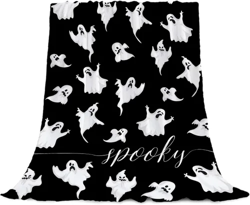 Miniatura 7 de YeeJu Manta de Halloween pequeña de fantasma espeluznante negro, manta de Halloween para bebé, manta acogedora suave y ligera de felpa de forro