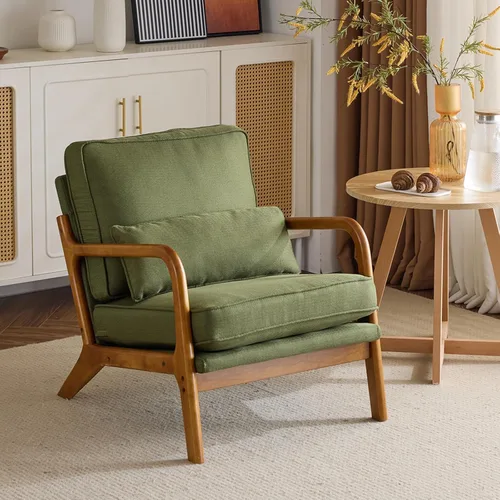 Miniatura 19 de Karl home Silla de acento moderna de mediados de siglo con cojín, tapizada en tela de lino, silla de salón con brazo, estructura sólida de madera