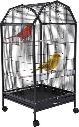 Miniatura 11 de Jaula grande para pájaros, jaulas movibles para pájaros con ruedas, 4 ventanas de alimentación, bandeja deslizante, aviario panorámico para pájaros