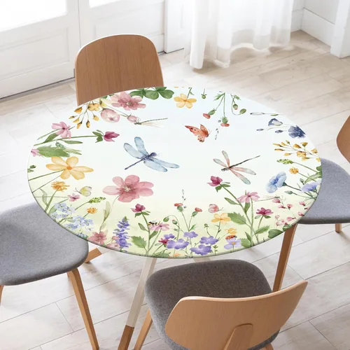 Miniatura 3 de Mantel redondo ajustable floral de primavera y verano con mantel elástico impermeable para exteriores, cubierta de mesa lavable para interiores
