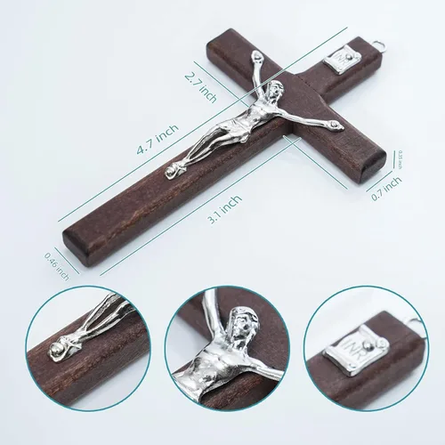 Miniatura 4 de MelinSam Cruz de pared de crucifijo, cruz católica hecha a mano con cuentas de rosario de madera, collar con colgante y piedras inspiradoras