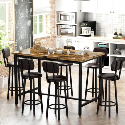 Miniatura 8 de Recaceik Juego de mesa de comedor de 50 pulgadas para 6, juego de mesa de bar de 7 piezas con taburetes tapizados, moderno juego de pub que ahorra